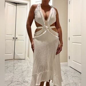 Elegant White Cut-Out Bohemian Dress